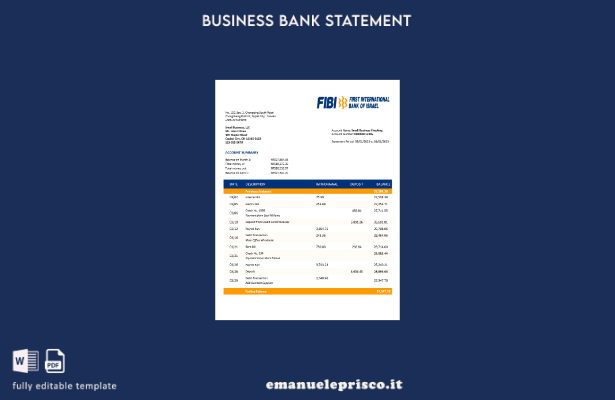 modello di estratto conto aziendale FIBI Bank in stile verificato Modello Word e